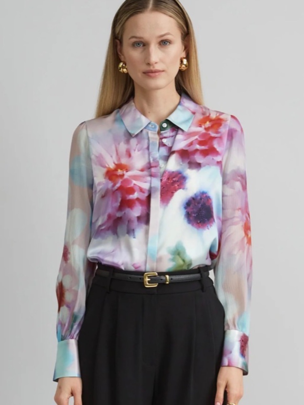 ELIE TAHARI | Watercolor Floral Silk Blouse | Size S | New with Tags
